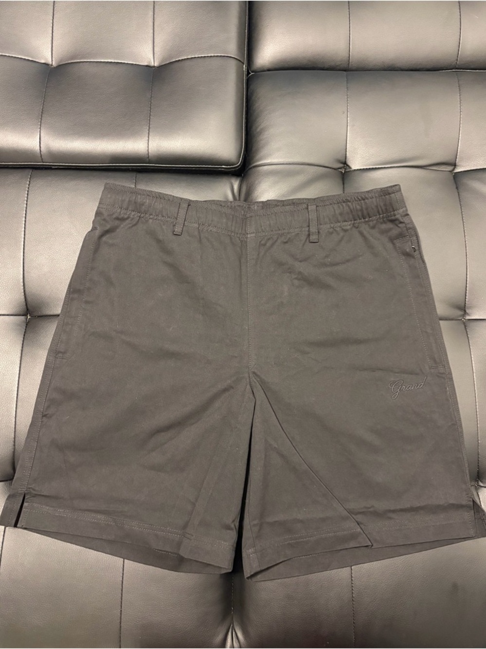 Grand Collection Black Cotton Chino Shorts Elastic Waist Drawstring Pockets